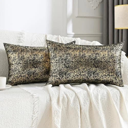 Sparkling Decorative Pillow Covers Set of 12" x 20" (Pack of 2) Gold Black