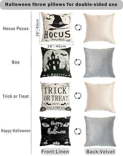Halloween Velvet Throw Pillow Covers 18x18,Modern Soft Pillowcase Set of
