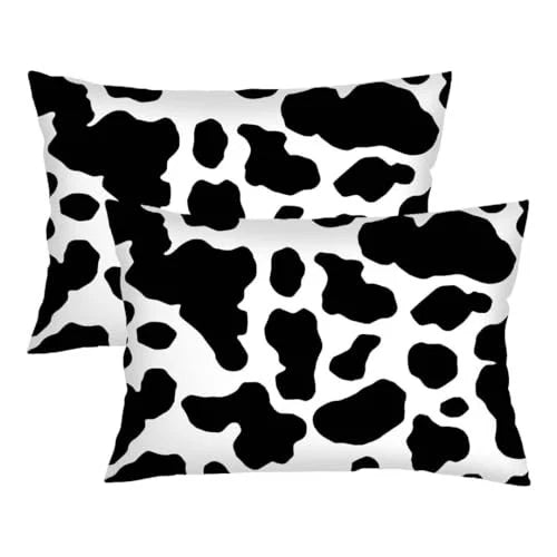 Cow Print Throw Pillow Cover Standard Size Set of 2 Black and White Black White
