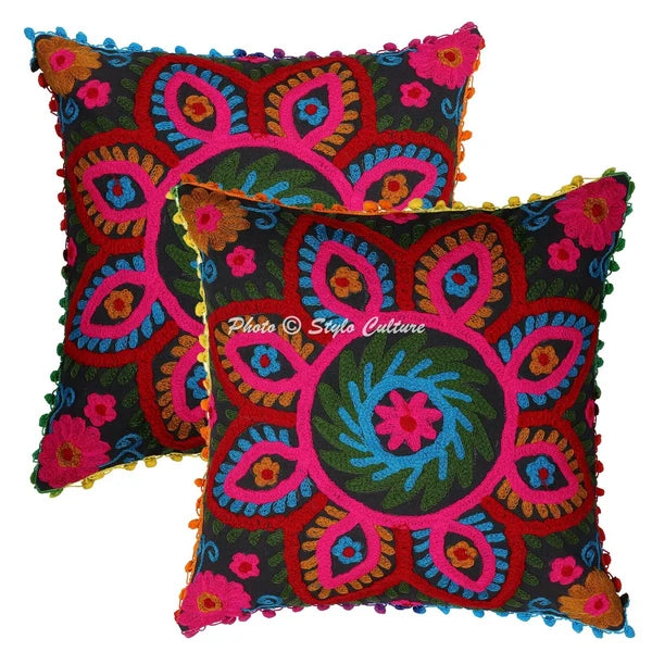 Suzani Cushion Cover Embroidered Sofa Cover Decorative Bohemian Home Decor