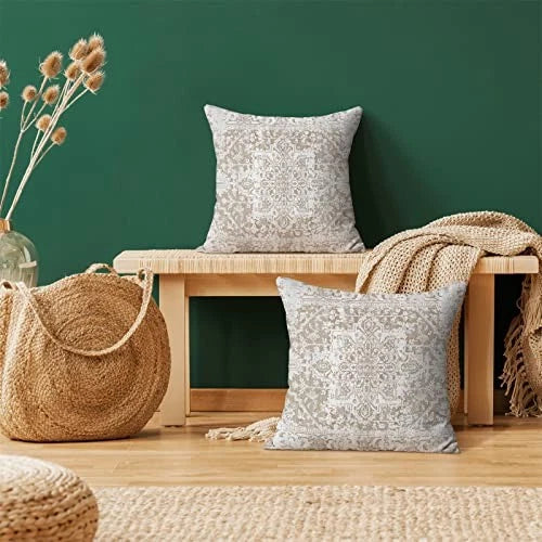 Boho Pillow Covers 18x18 Inch Set 18" x 18" (Pack of 2) Brown Beige White Boho
