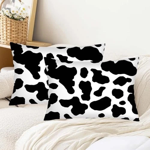 Cow Print Throw Pillow Cover Standard Size Set of 2 Black and White Black White