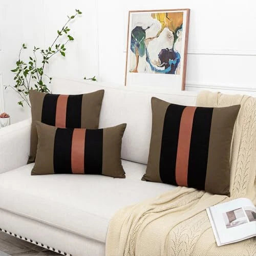 12x20 Farmhouse Pillow Covers Set of 2 20" x 12" (Pack of 2) Brown & Black