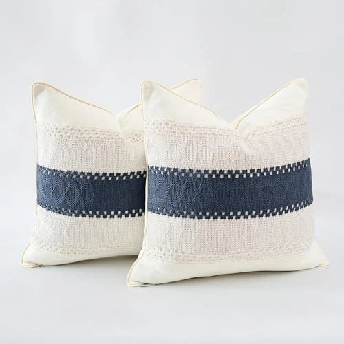 Throw Pillow Covers Set of 2 for Boho Living 20" x 20" (Pack of 2) Beige Blue