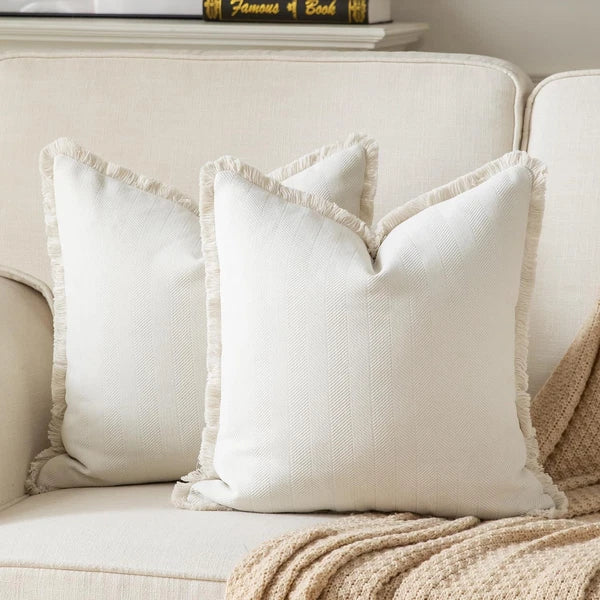 Set of 2 Decorative Fringe Throw Pillow Covers Chenille Pillow Covers Elegant...