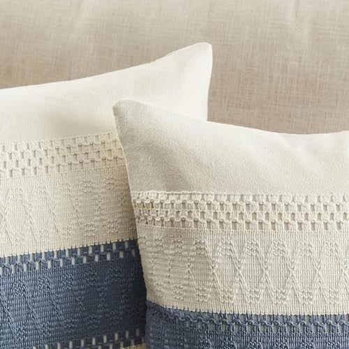 2 Packs Cotton Boho Throw Pillow Covers 18" x 18" (Pack of 2) Contrast/Blue