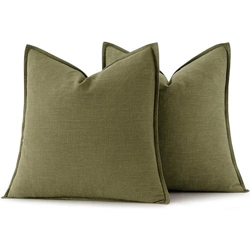 Decorative Linen Pillow Covers 18x18 Inch Boho 18" x 18" (Pack of 2) 2 Green