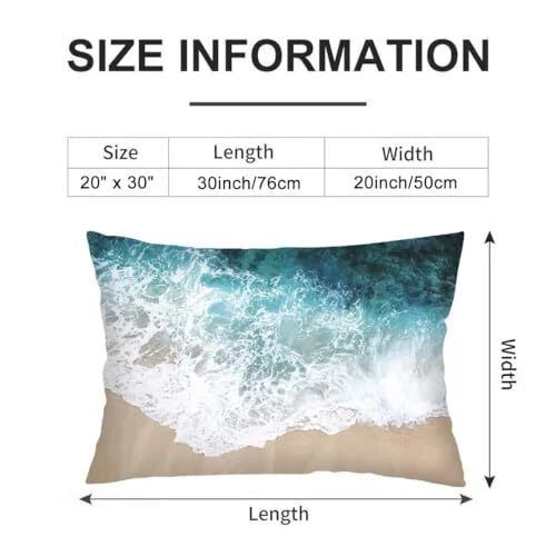 Coastal Throw Pillow Cover Queen Size Set of 2,Beach Ocean Theme Lumbar Blue