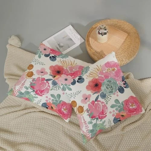 Spring Floral Pillow Covers 20 x 20 Inch Set 20" x 20" (Pack of 2) Pink Flower