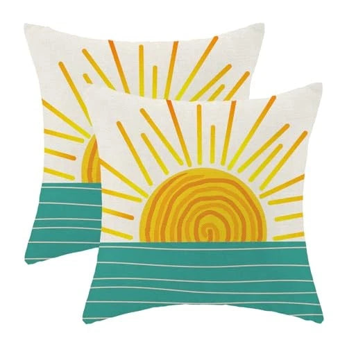 Summer Sunshine Pillow Covers 18x18 Inch Set of 2, 18" x 18" (Pack of 2) Sun3