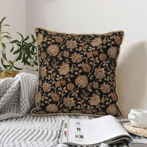 Vintage Tapestry Velvet Pillow Covers 20" x 20" (Pack of 1) Vitage Flowers