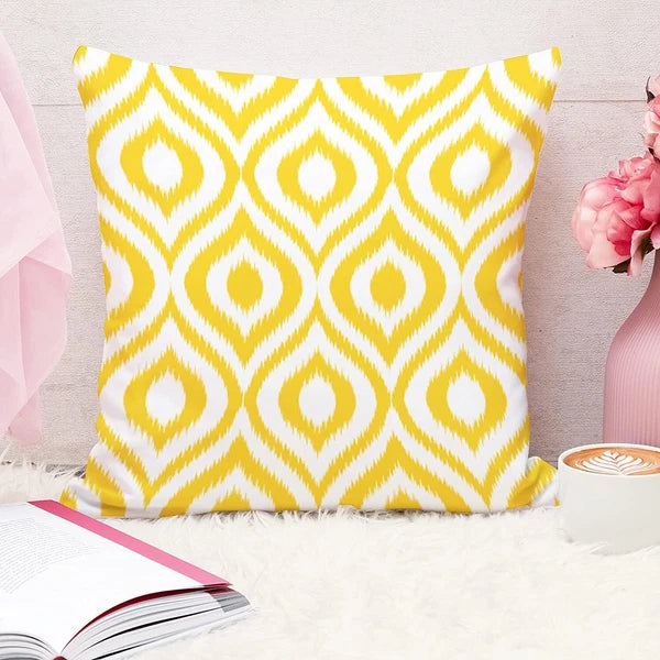 Yellow Grey Printed Canvas Cotton Cushion Covers, Yellowgrey Combo Set of 5