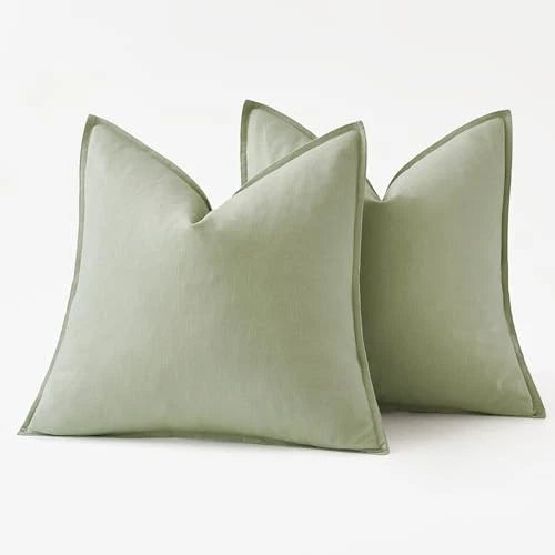Decorative Linen Pillow Covers 18x18 Inch 18" x 18" (Pack of 2) 2 Light Green
