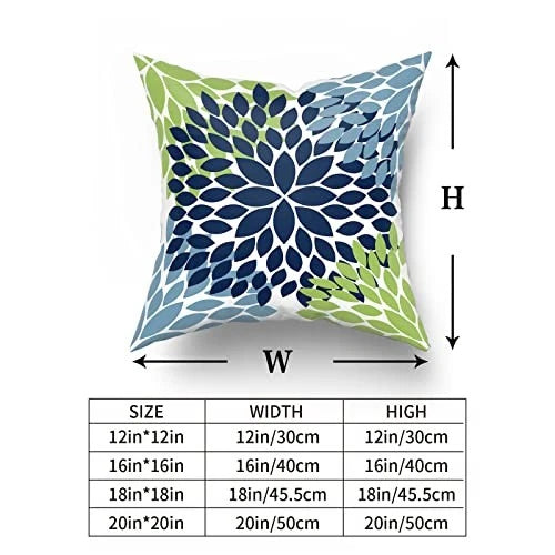 Pillow Covers 20x20 Light Blue Dahlias 20" x 20" (Pack of 2) Navy Blue Green
