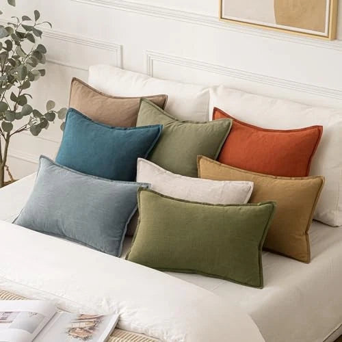 Decorative Linen Lumbar Pillow Covers 20" x 12" (Pack of 2) 2 Natural Beige