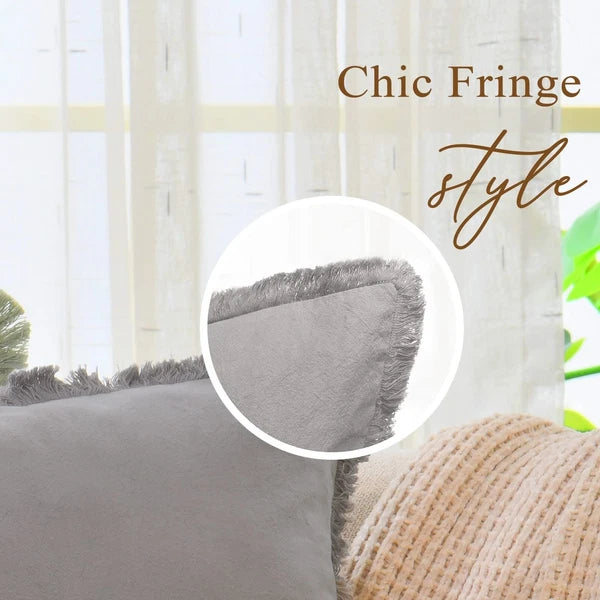 ZWJD Pillow Covers 24x24 Set of 2 White Throw Pillow Covers with Fringe Chic ...