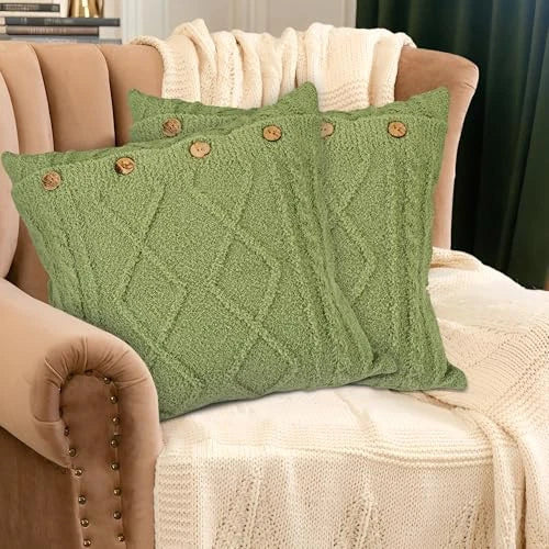 Pack of 2 Plush Throw Pillow Covers 20x20 Inch Soft Corduroy Striped Square