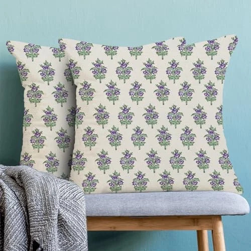 Boho Floral Pillow Covers 18 x 18 Inch, 18" x 18" (Pack of 2) Purple Floral