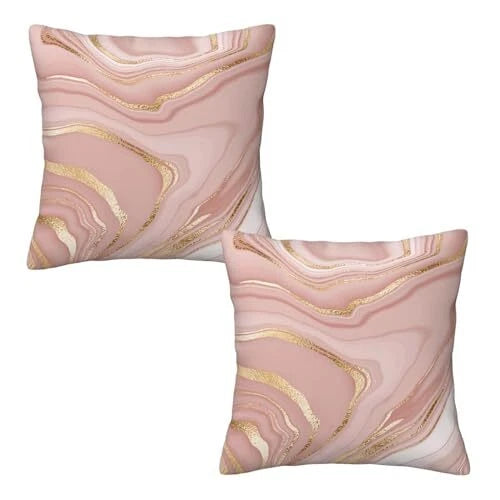Pink and Gold Marble Pillow Covers 20x20 Set of 2, Pink Gold Abstract Art