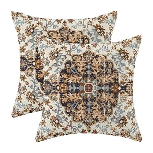 Boho Pillow Covers 16x16 Inch Set of 16" x 16" (Pack of 2) Blue Brown Boho
