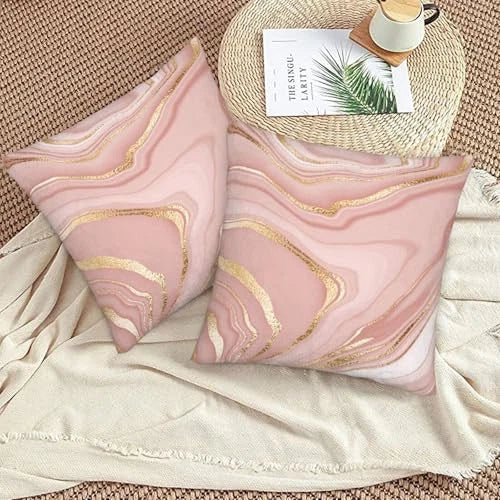Pink and Gold Marble Pillow Covers 20x20 Set of 2, Pink Gold Abstract Art