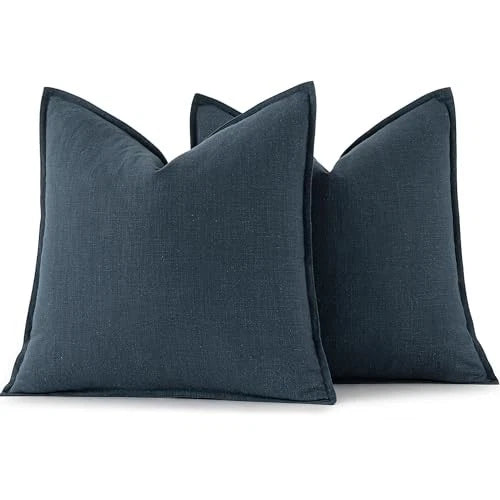 Decorative Linen Pillow Covers 16x16 Inch 16" x 16" (Pack of 2) 2 Navy Blue