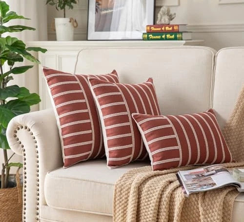 Boho Fall Throw Pillow Covers 12x20 Set of 2 Soft 12" x 20" (Pack of 2) Rust