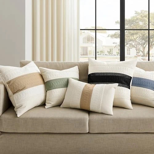 2 Packs Cotton Boho Throw Pillow Covers 18" x 18" (Pack of 2) Contrast/Blue