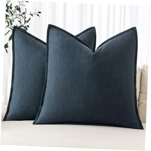 Decorative Linen Pillow Covers 16x16 Inch 16" x 16" (Pack of 2) 2 Navy Blue