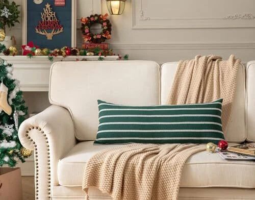 Christmas Lumbar Pillow Covers 14x36, Pack of 14" x 36" (Pack of 1) Dark Green