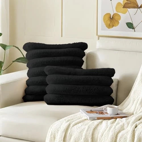Faux Fur Throw Pillow Covers 26x26 Inch Set of 26" x 26" (Pack of 2) Black