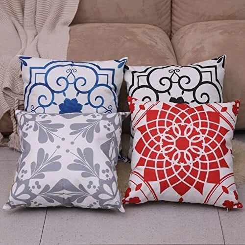 Geometric Flower Decorative Throw Pillow Covers 20 7.9" x 7.9" (Pack of 4) Gray