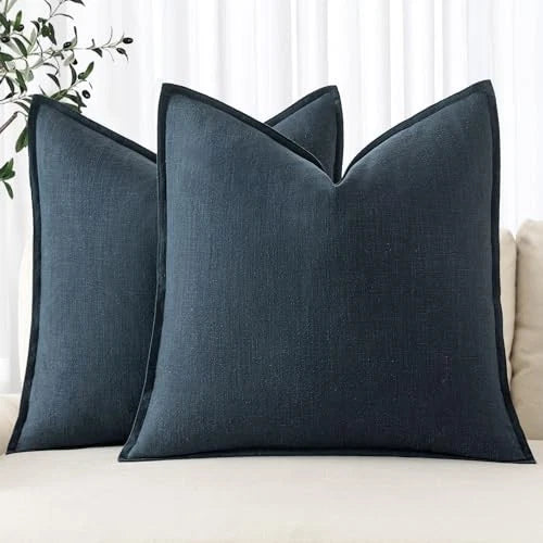 Decorative Linen Pillow Covers 16x16 Inch 16" x 16" (Pack of 2) 2 Navy Blue