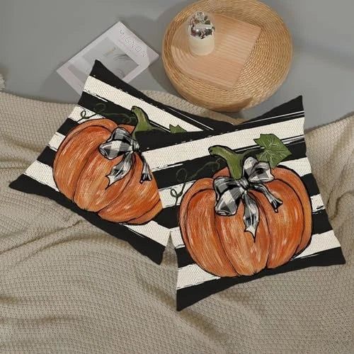 Fall Pillow Covers 24x24 Set of 2 Pumpkin Maple 24" x 24" (Pack of 2) Stripes