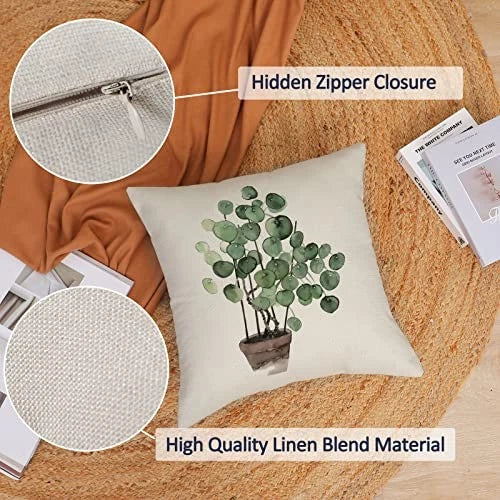 Set of 4 Green Plants Decorative Throw Pillow 22" x 22" (Pack of 4) Plant 01