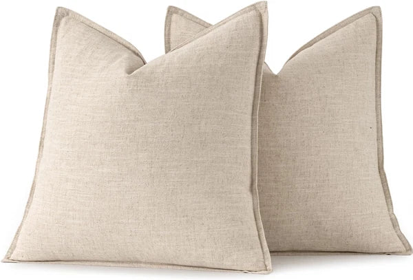 Linen Pillow Covers 24X24 Inch Natural Beige Boho Farmhouse Neutral Couch Thr