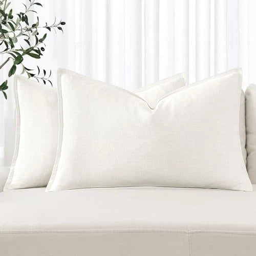 Decorative Linen Lumbar Pillow Covers 1x0 20" x 12" (Pack of 2) 2 Cream White