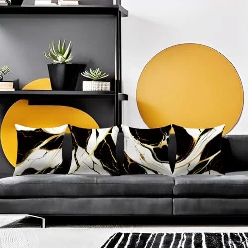 Couch Decorative Pillow Covers 18" x 18" (Pack of 4) Black and Grey and Yellow