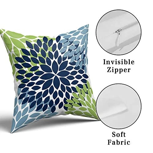 Pillow Covers 20x20 Light Blue Dahlias 20" x 20" (Pack of 2) Navy Blue Green