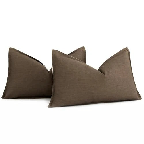 Pack of 2 Decorative Cotton Linen Throw Pillow 12"x20",2 Pieces Cocoa Brown