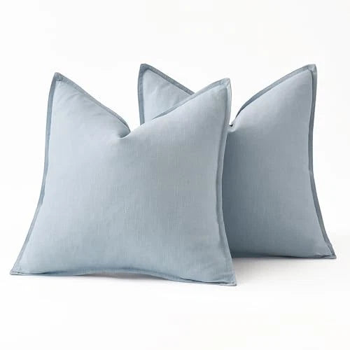 Decorative Linen Pillow Covers 18x18 Inch 18" x 18" (Pack of 2) 2 Light Blue