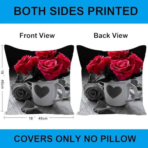 Red Rose Flowers Throw Pillow Cases Cushion 18" x 18" (Pack of 4) Flower B