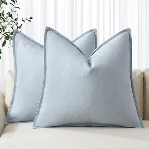 Decorative Linen Pillow Covers 18x18 Inch 18" x 18" (Pack of 2) 2 Light Blue