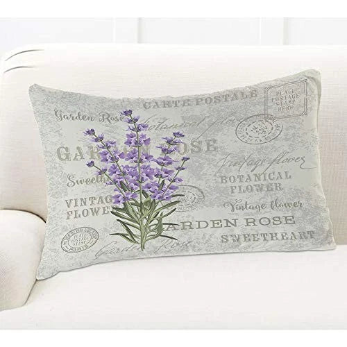 Throw Pillow Cover Vintage Flowers Lavender 30" x 20" (Pack of 1) Multi-a79